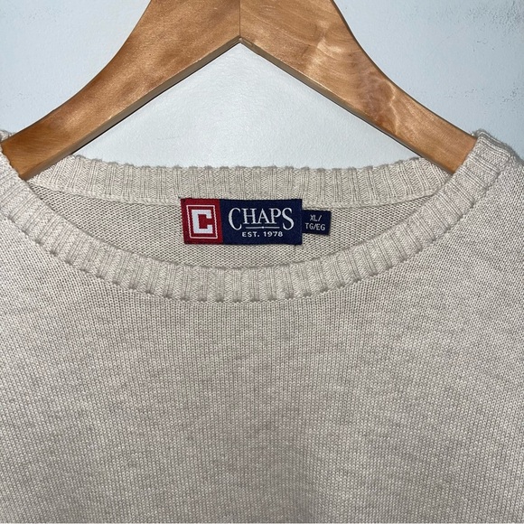 Chaps Ralph Lauren Sweater Men’s Size Extra Large Beige Cream Logo‎ Vintage - Picture 5 of 6